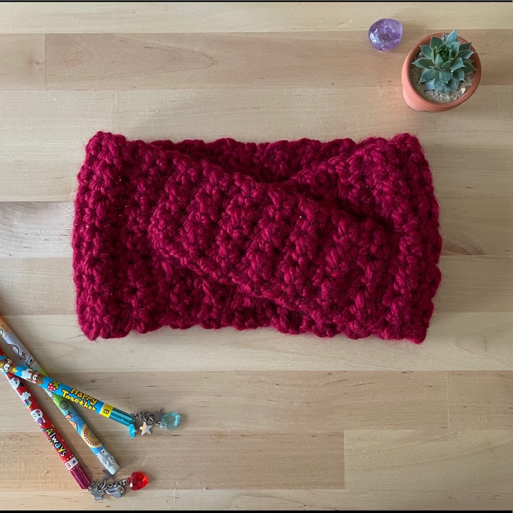Large chunky knit criss-cross ear warmer headband
